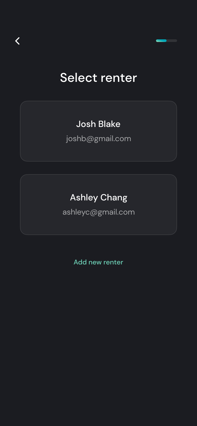 Add landlord or renter data screen